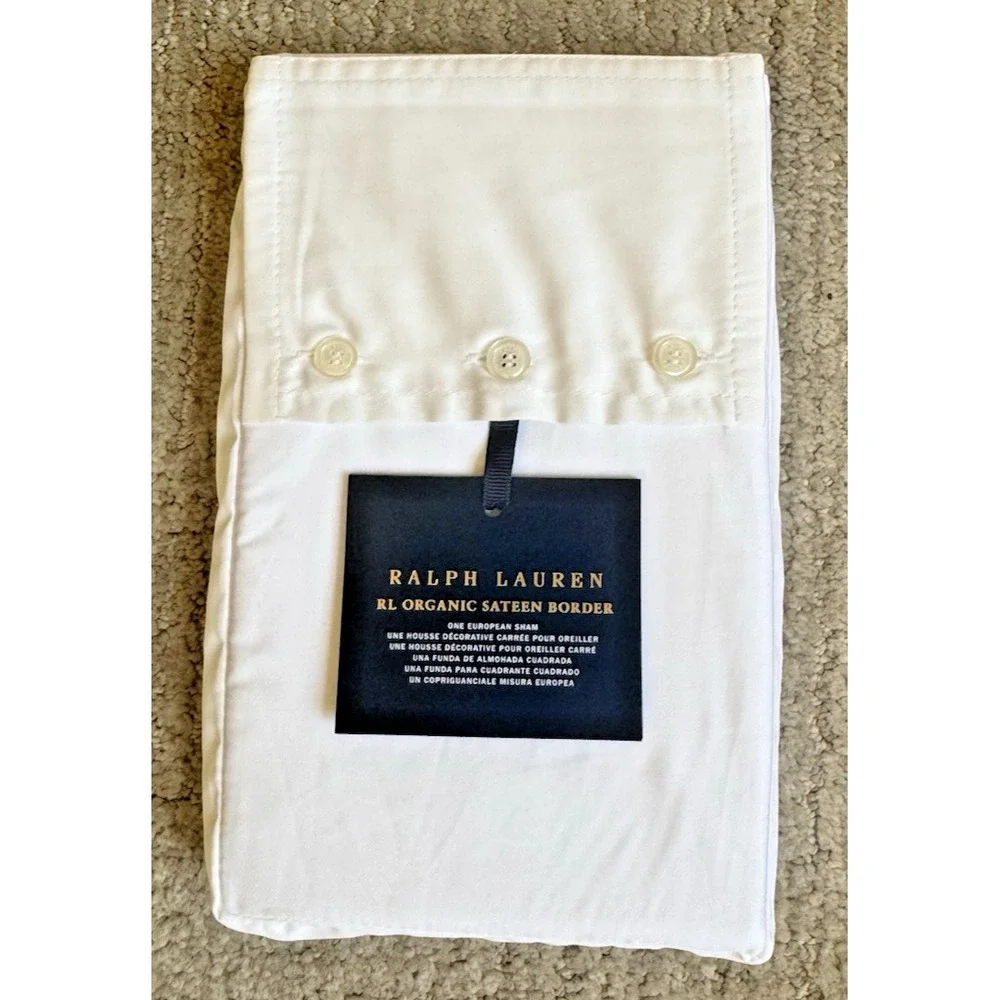 Ralph Lauren Organic Cotton Sateen Border European Sham‎ Parchment White $185